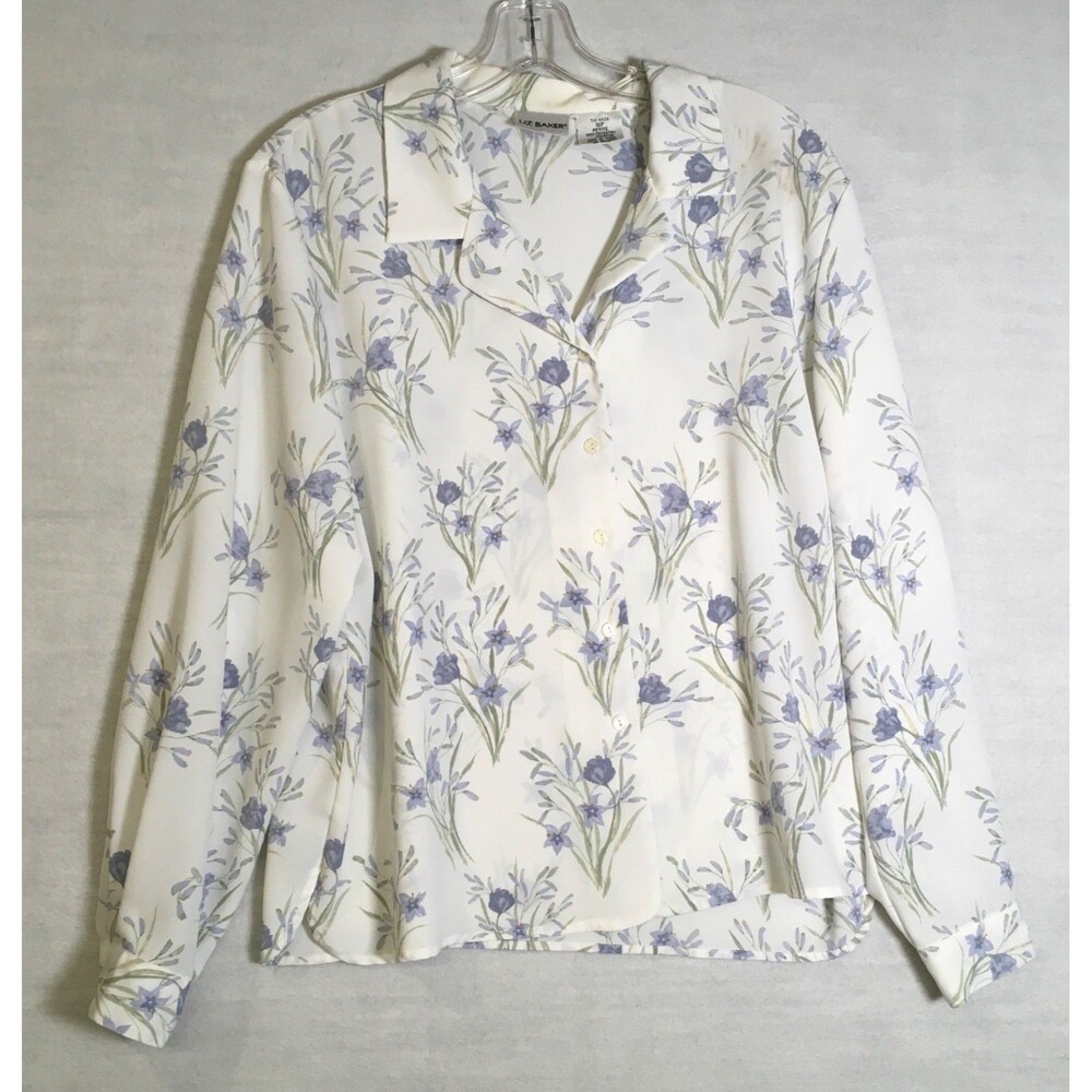 LIz Baker Womens 16P Floral Button Front Full Sleeve Lightweight Blouse Top